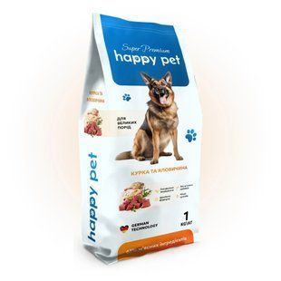Сухой корм для собак больших пород Happy Pet с курицей и говядиной 1 кг 543 фото