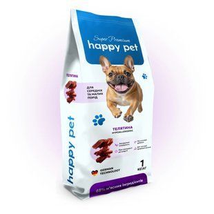 Гипоаллергенный сухой корм для собак средних и малых пород Happy Pet с телятиной 1 кг 701 фото